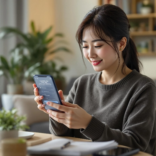 소상공인 부담 경감 크레딧 접수를 하고 있는 여성 사진