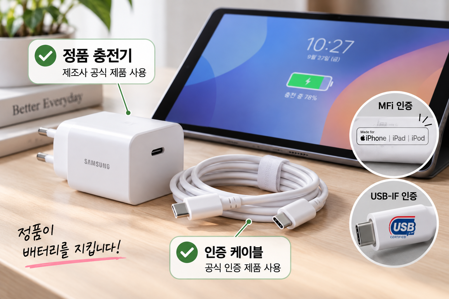 정품 충전기 사용하기