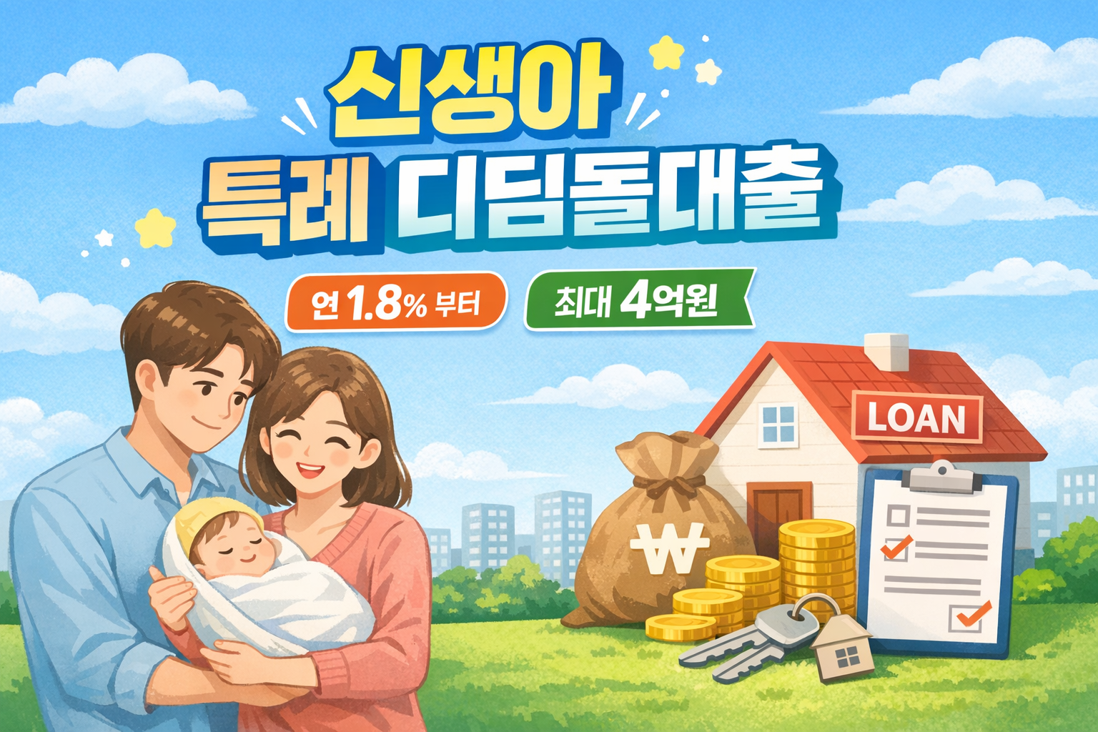 신생아 특례 디딤돌대출 조건과 금리 한도를 안내하는 깨끗한 썸네일 이미지