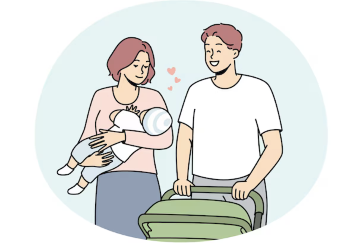 아기를 안고있는 행복한 부부의 모습