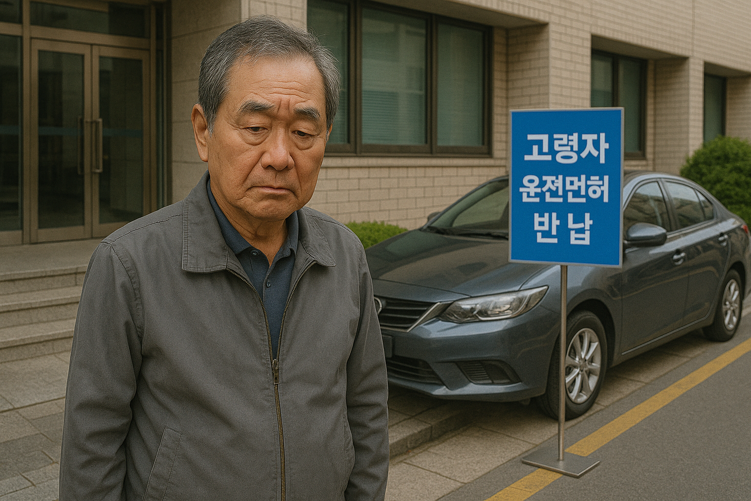 고령 운전자가 운전면허 시험 장에 운전 면허증을 반납하러 온 모습.