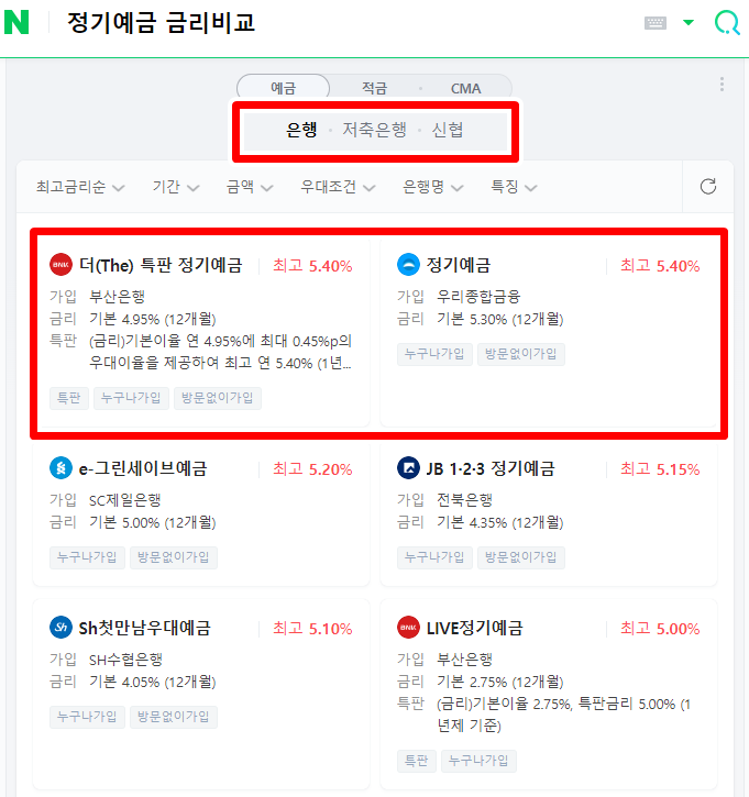 정기예금 금리비교 방법