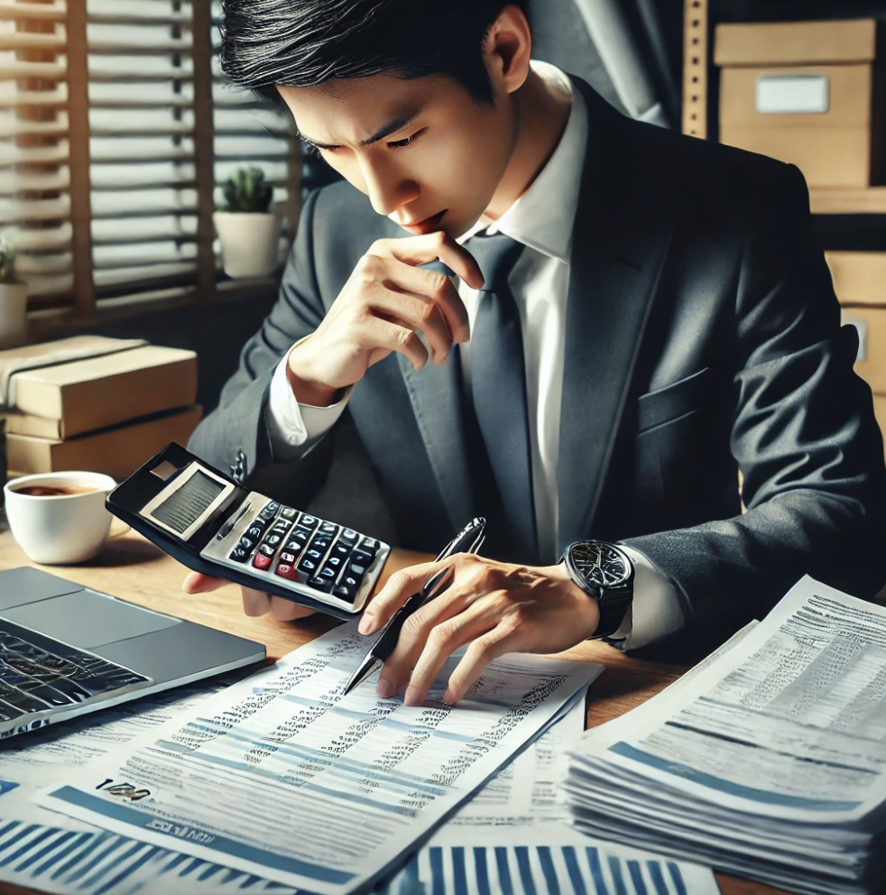 세무 공무원들이 서류를 검토하며 세무 감사를 진행하는 모습