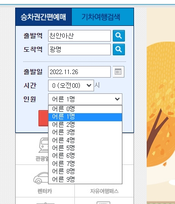 승차권 예매 인원 정보 선택