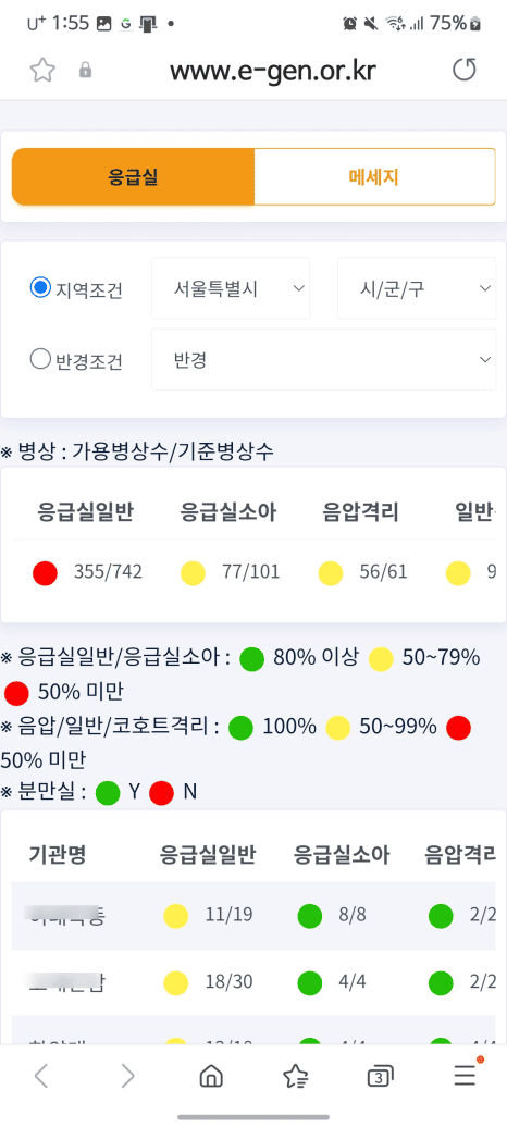 응급의료정보제공(EGen) - 주말 병원, 약국, 응급실 빈 병상까지 실시간 확인하기
