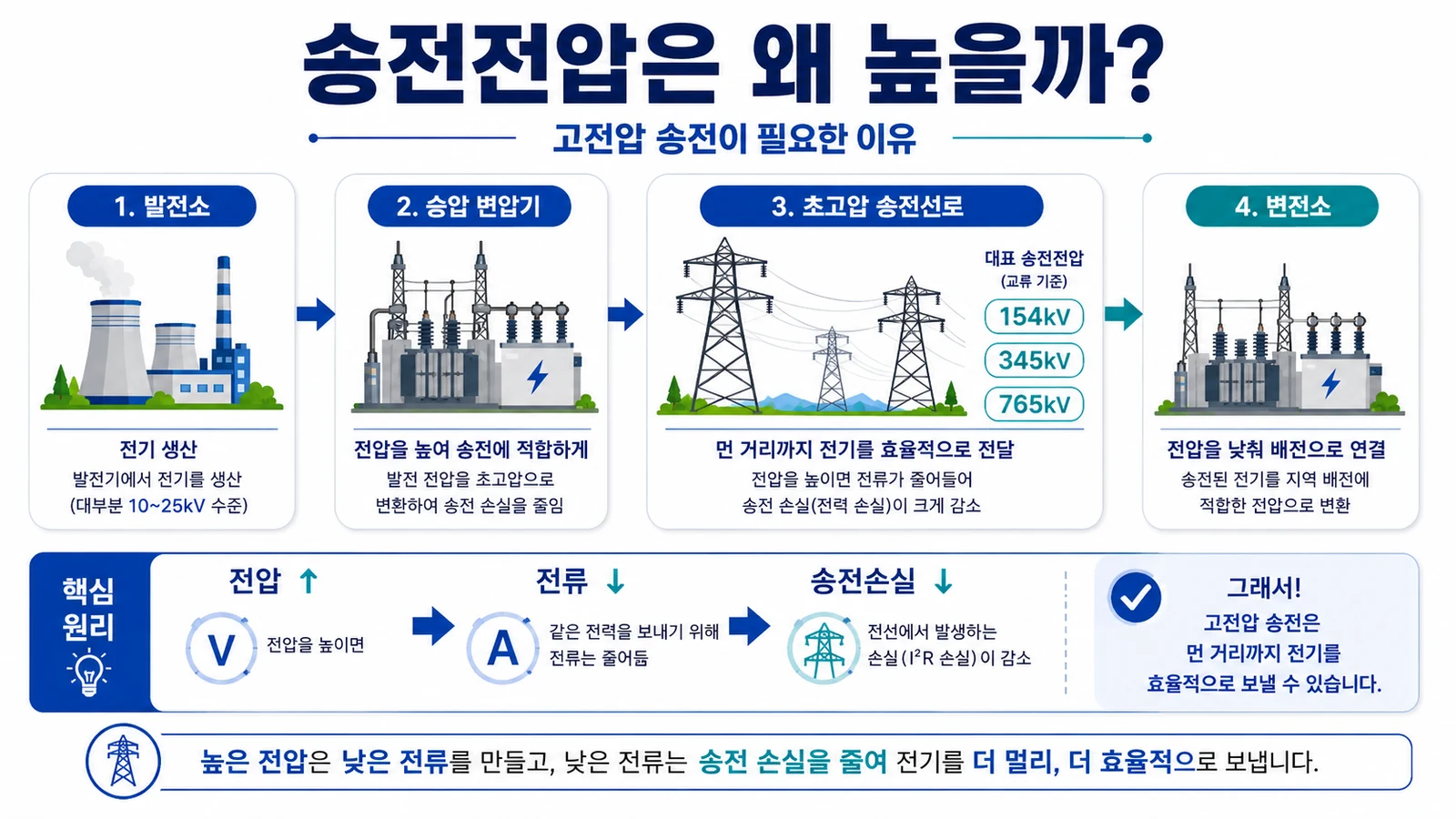 고전압 송전으로 전류와 전력손실을 줄이는 원리