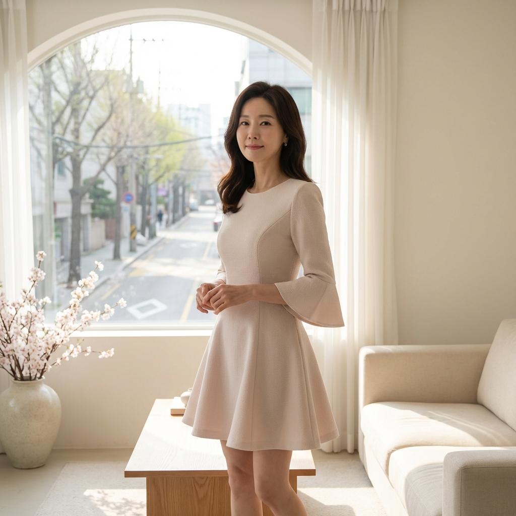 뚝살 가려주는 중년 여성 봄 원피스