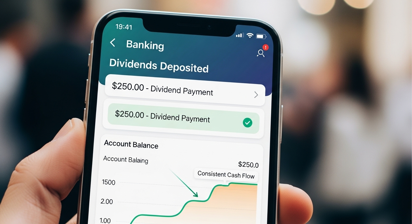 잔고에 배당금이 들어오는 스마트폰 화면 이미지, 현금 흐름 창출의 중요성을 강조