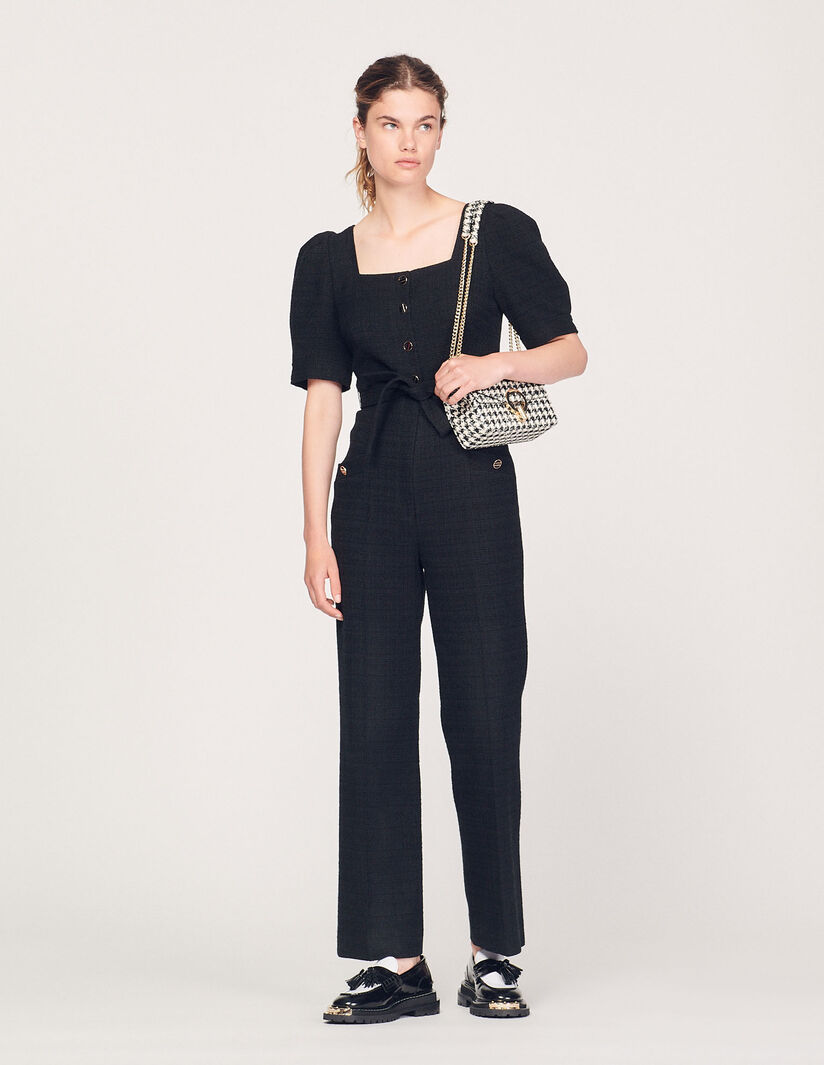 산드로 팬츠 스퀘어넥 벨트 트위드 점프수트