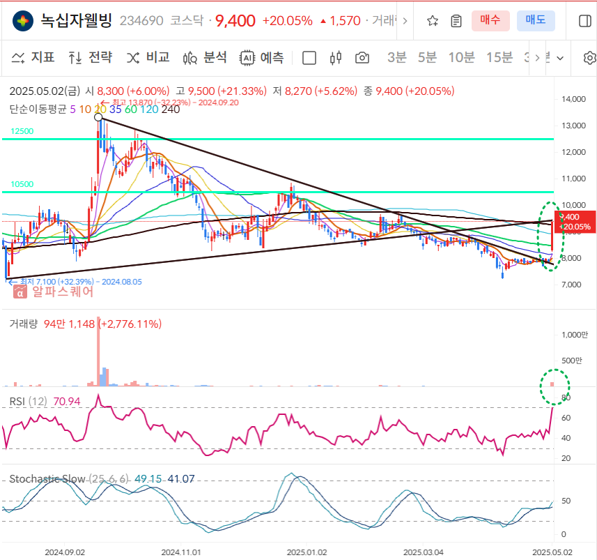 녹십자웰빙 일봉차트