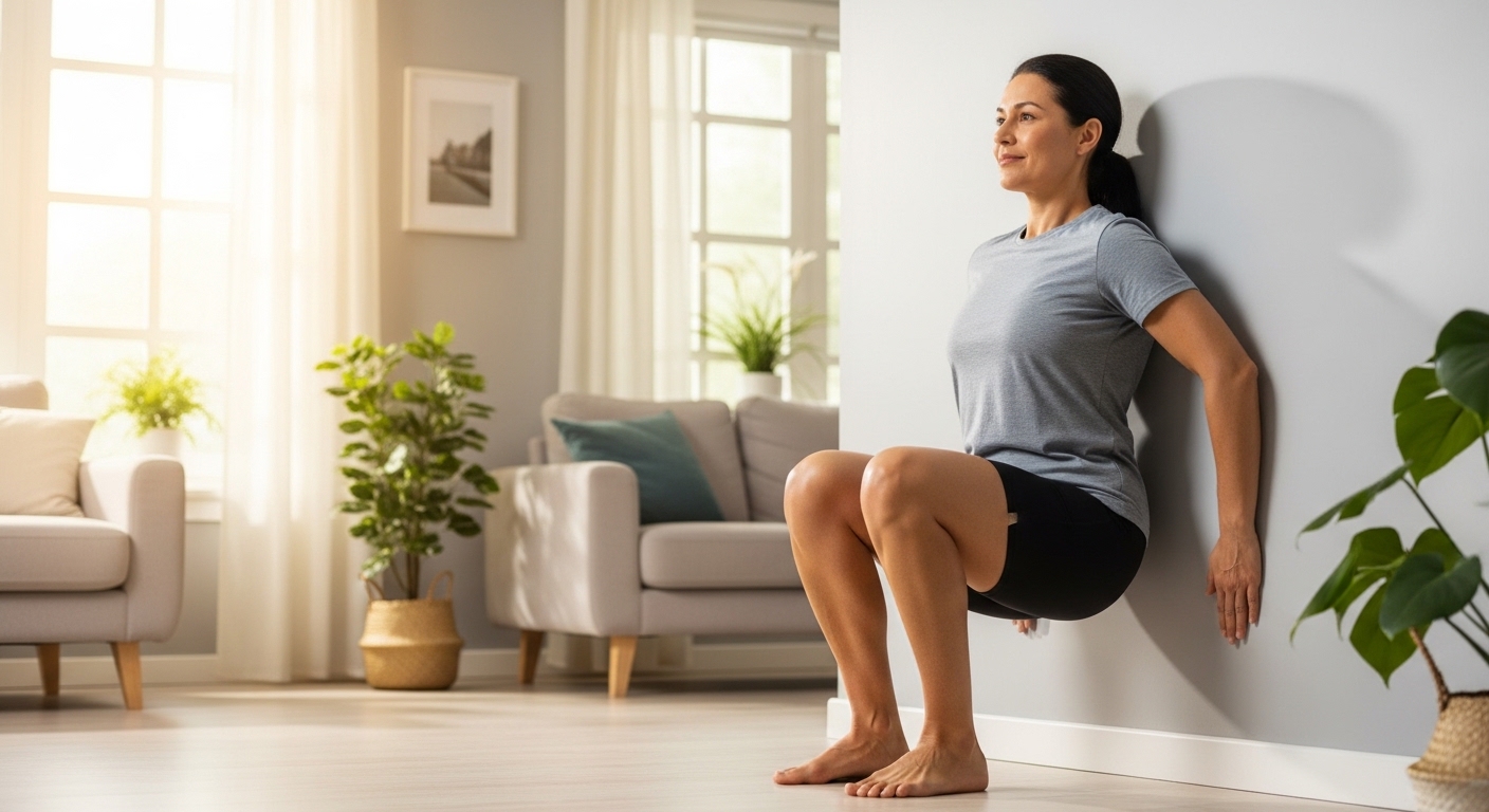 벽 스쿼트를 하고 있다