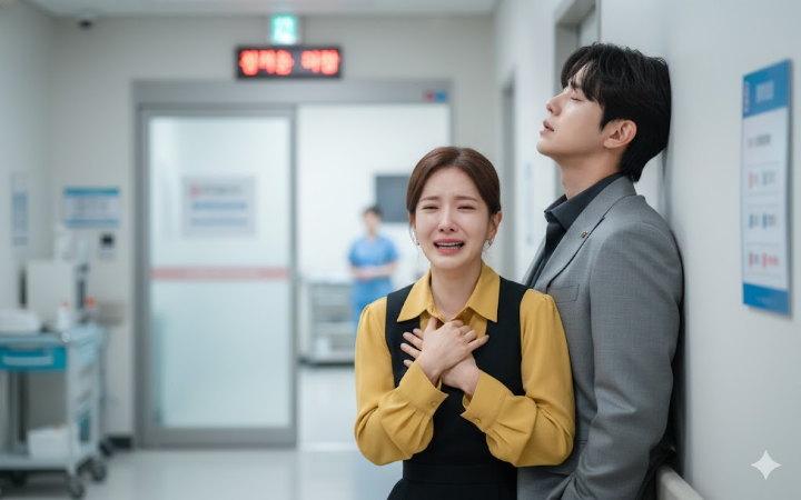 수술실 밖에서 열하는 지은오와 박성재