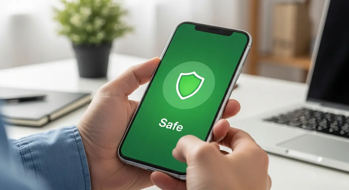 신용 점수 조회 화면을 보며 연체 기록 여부를 확인하고 안심하는 대출 신청자의 모습