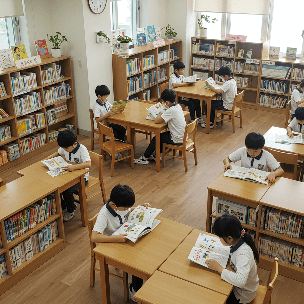 문해력 향상을 위해 책을 읽는 학생들