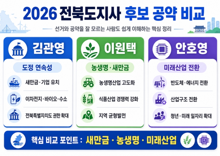 2026 전북도지사 후보 공약 비교 김관영 이원택 안호영 핵심정리