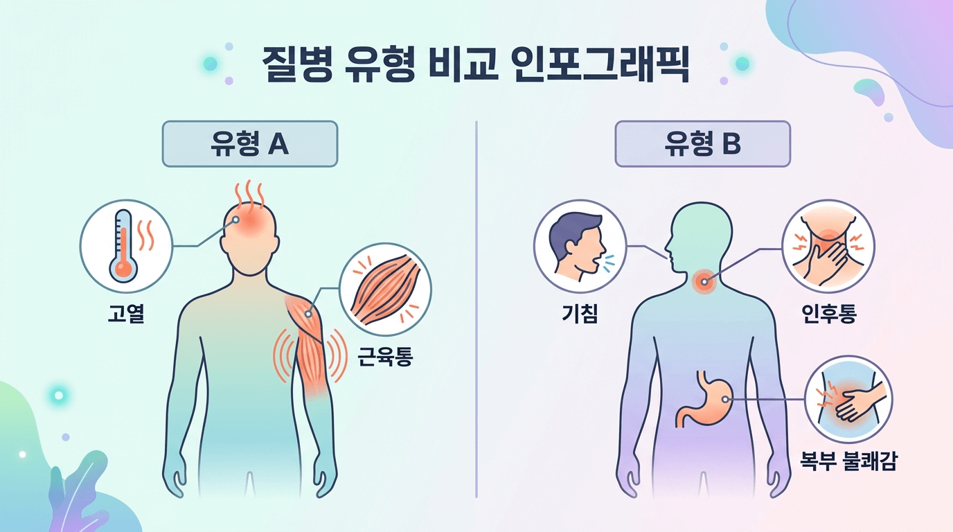 A형 B형 독감 증상 비교 인포그래픽