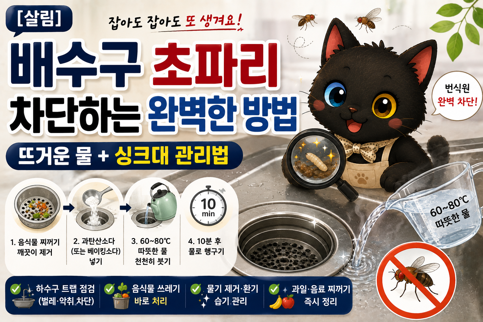 싱크대 배수구 초파리 없애는 법, 뜨거운 물보다 중요한 주방 관리 방법