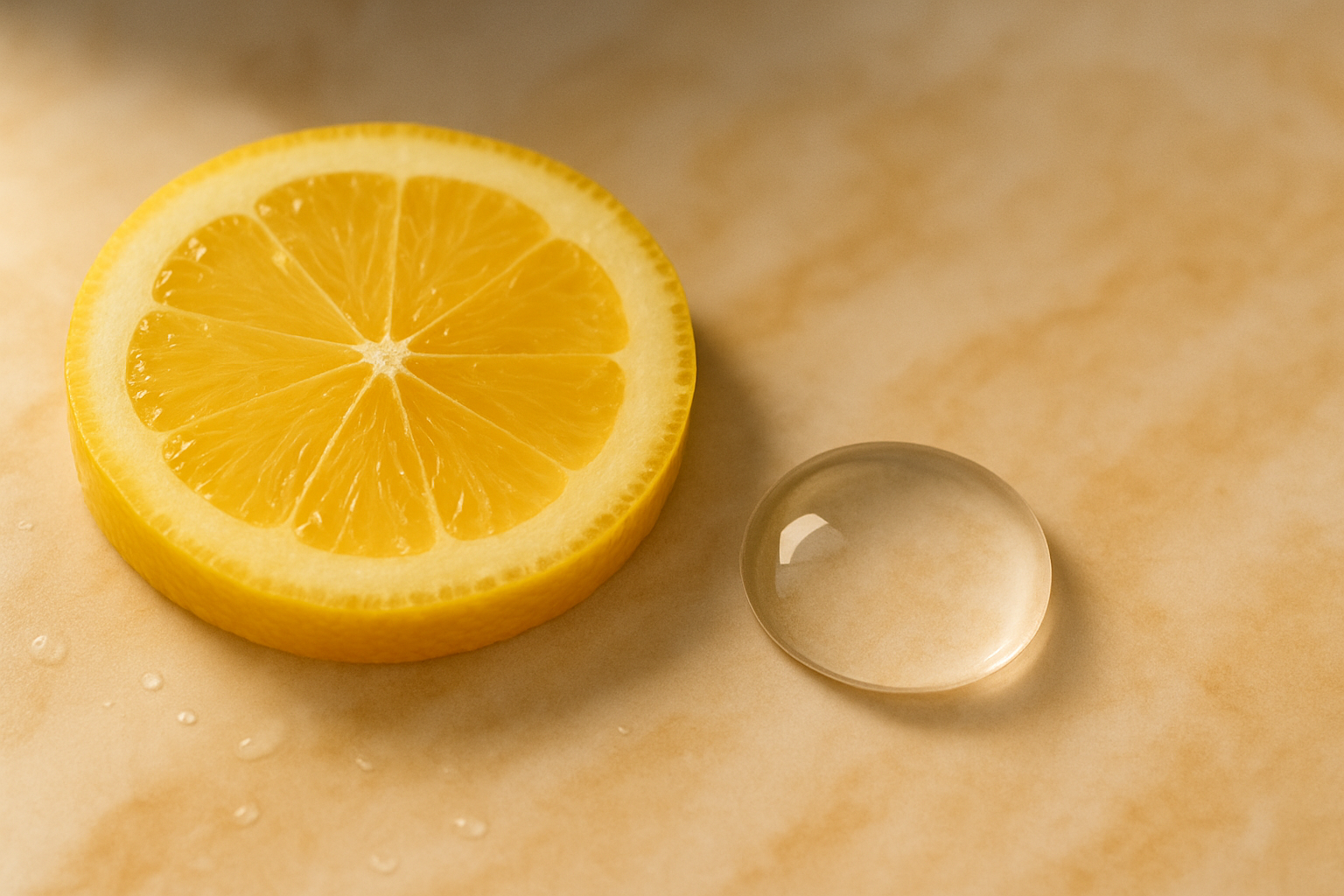 레몬과 물방울의 사진으로 비타민c와 나이아신아마이드의 깨끗한 이미지