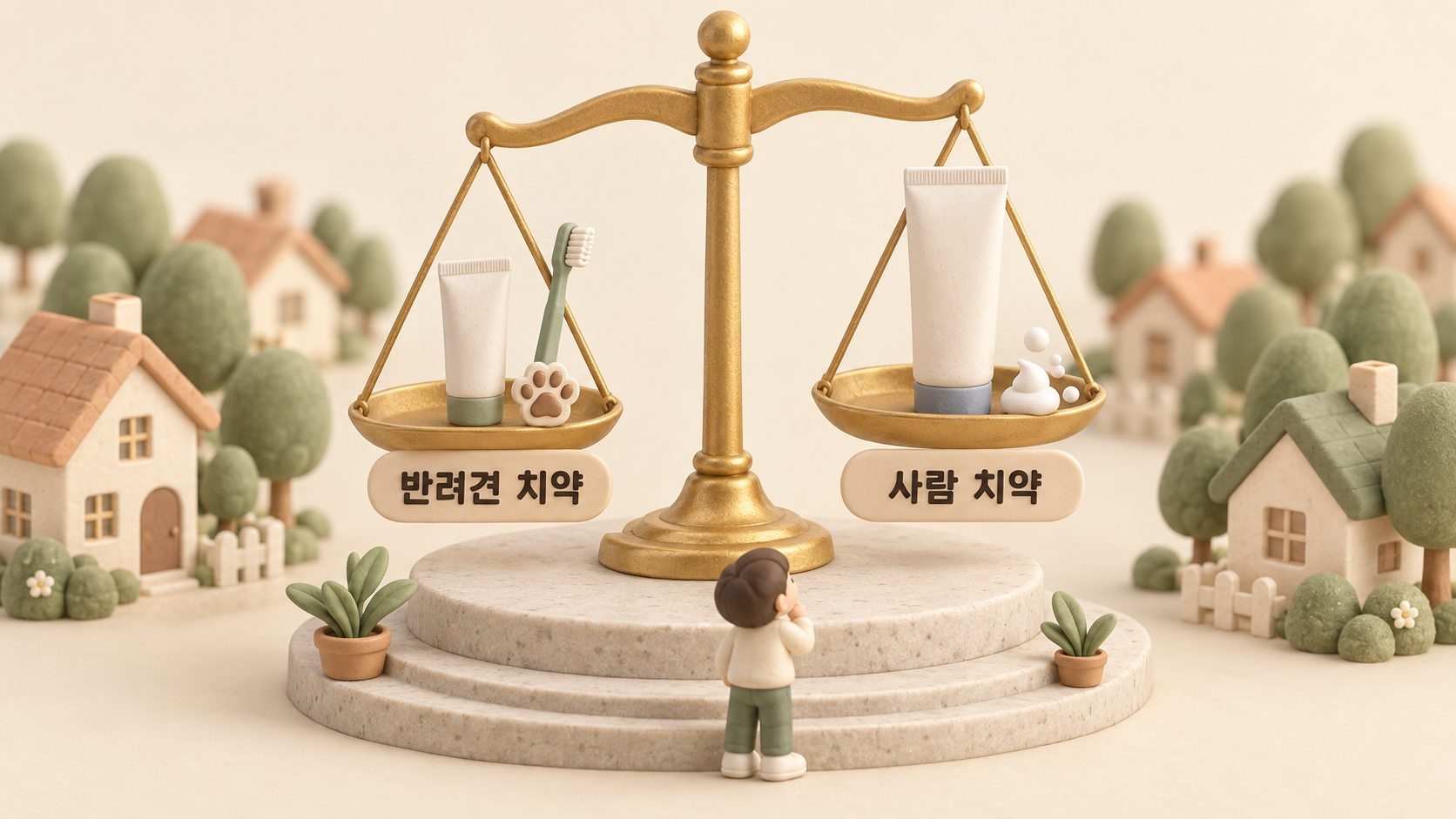 사람 치약과 강아지 치약 대조