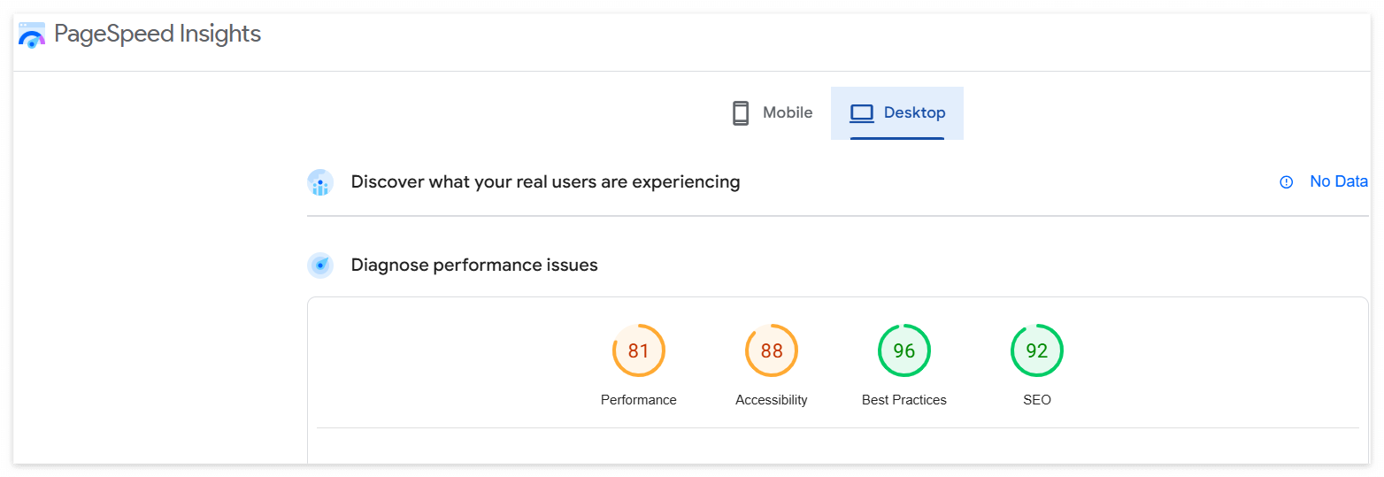 구글 페이지 속도 테스트 PageSpeed Insights 화면