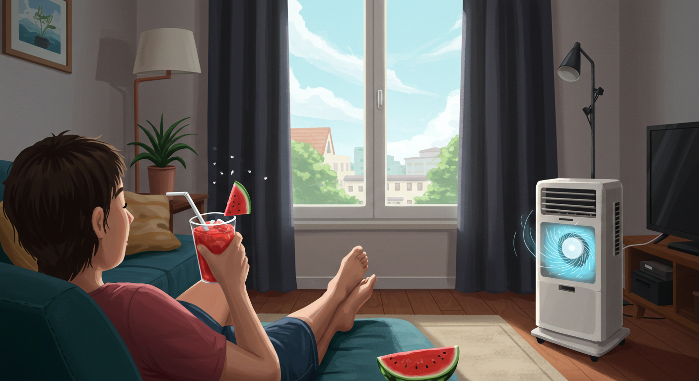 수박주스 먹으며 쉬는 이미지