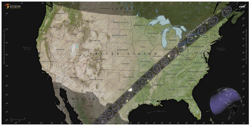 개기일식 관통지역(@NASA)