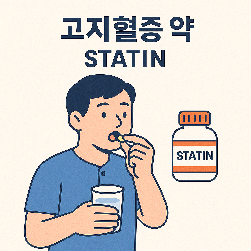 고지혈증 약 스타틴을 복용하는 사람의 일러스트