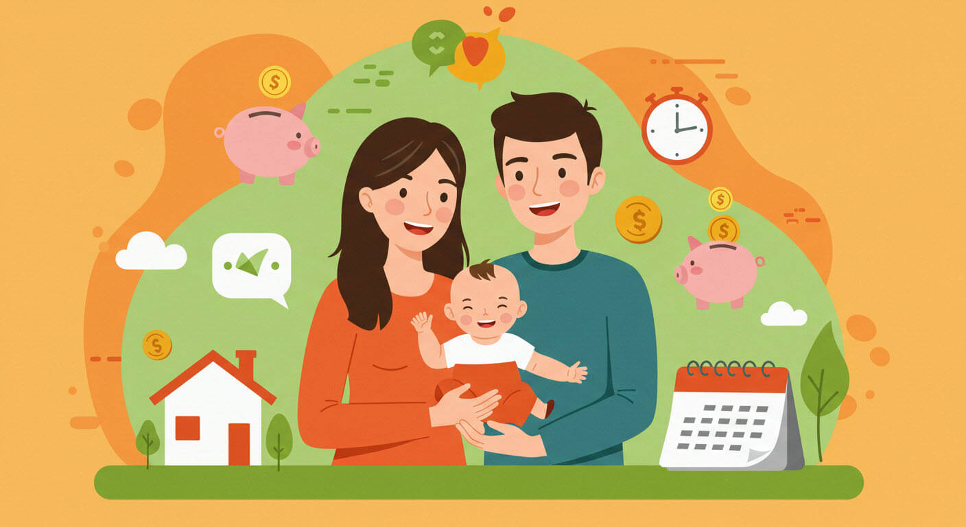 부모가 아이를 안고 즐거워하는 모습의 삽화