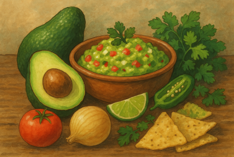 과카몰리와 필요한 재료들