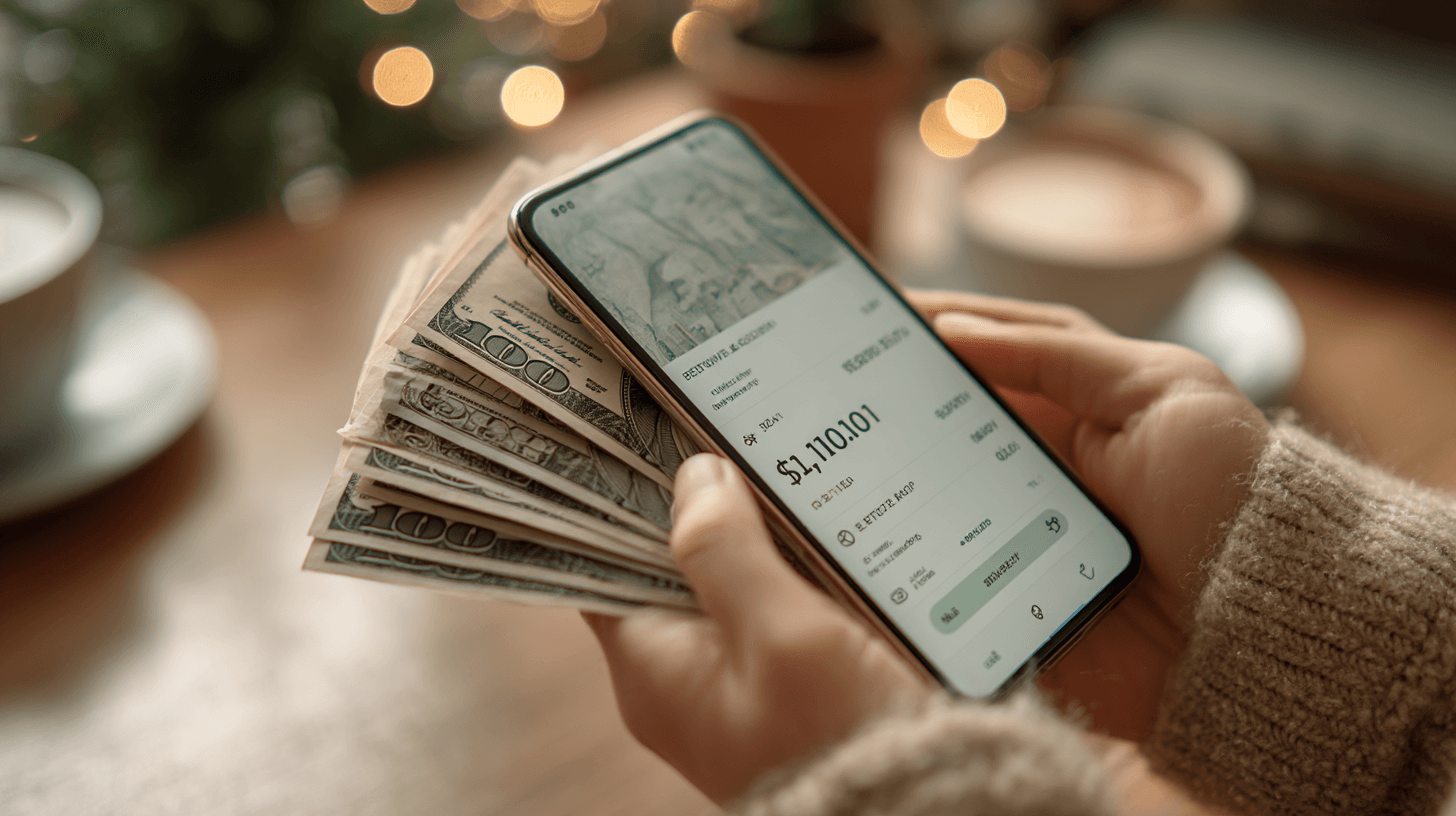 핸드폰과-달러를-들고-있는-사람