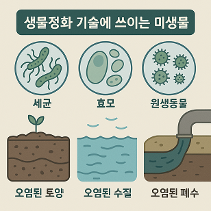 생물정화 기술에 쓰이는 미생물 관련 사진