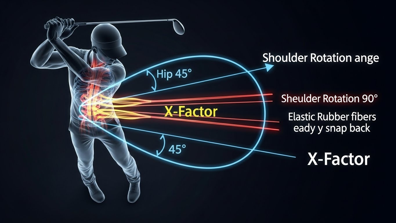 골프 스윙 X-팩터 분석 상체와 하체 회전각 차이와 코어 근육의 탄성 에너지 시각화