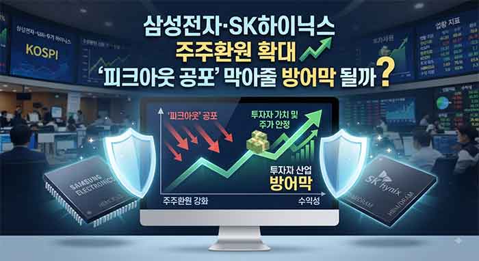 방패와 주식 그래프로 표현.