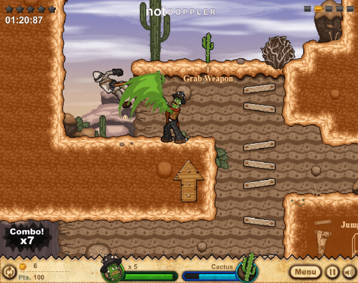 선인장을-휘둘러-적을-처치하는-화면