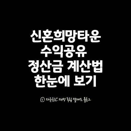 신혼희망타운 수익공유형 모기지의 정산금 계산 방식과 감정가·매도금·보유기간별 정산 구조를 요약한 이미지