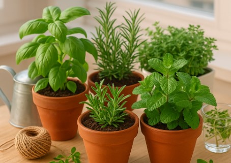 허브식물 화분 사진