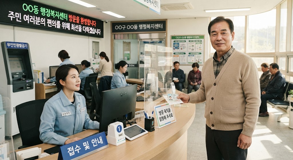 행정복지센터 방문하여 에너지바우처 신청하는 모습