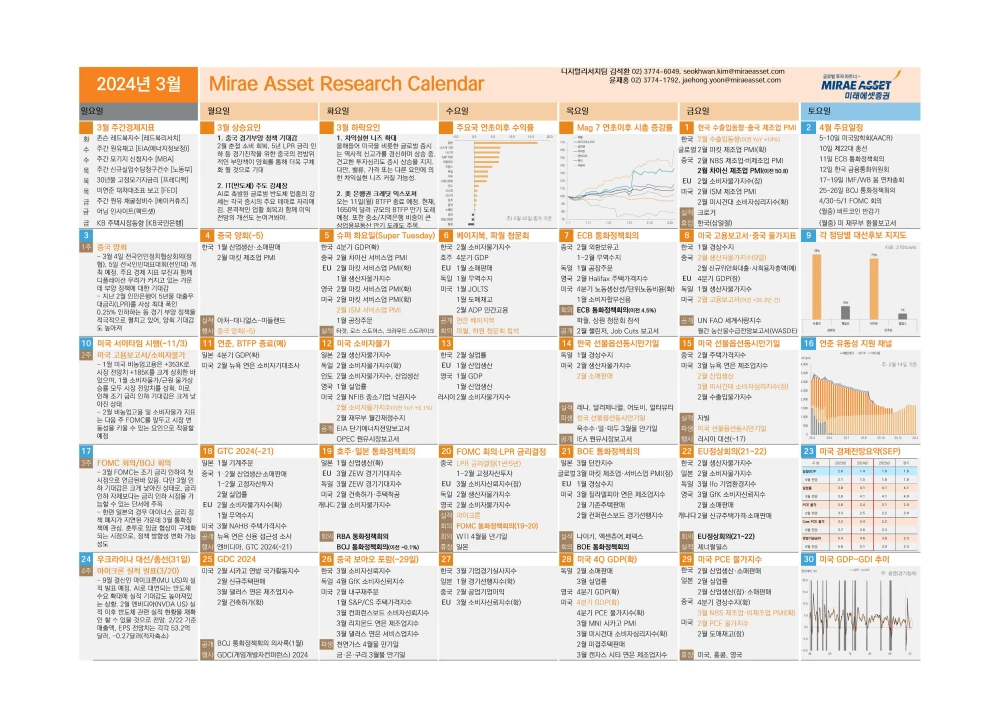 2024년 3월 미래에셋증권 증시 캘린더 다운로드, 주식일정, 주식달력
