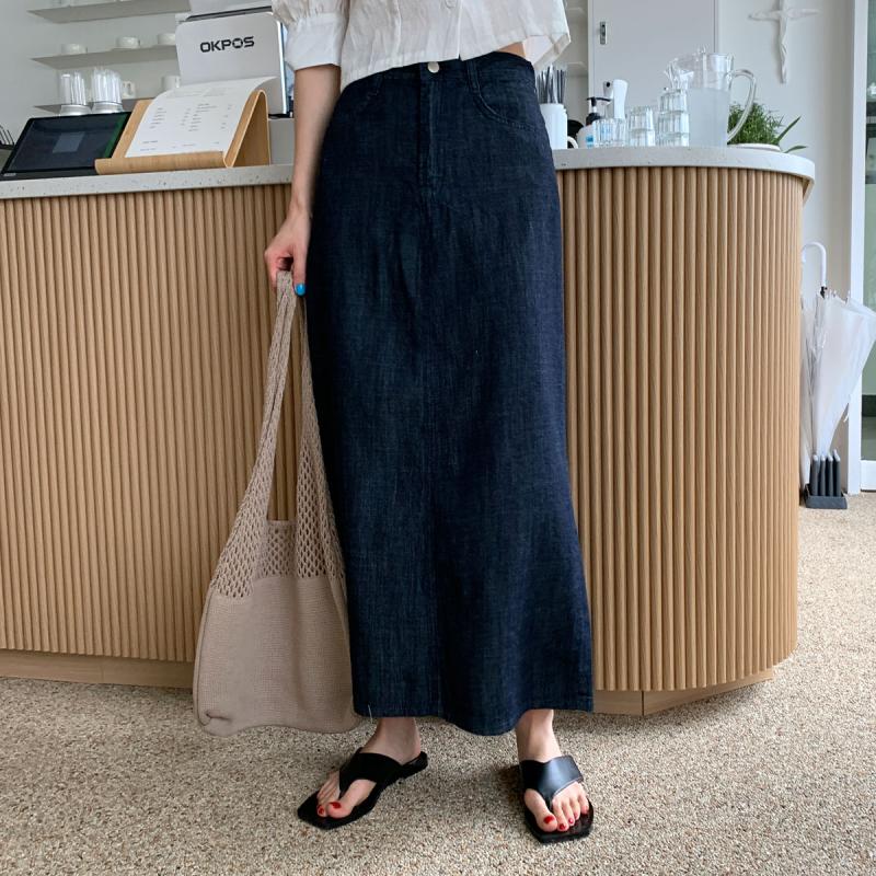 도쿄 생지 인디고 데님롱스커트 여름 청치마