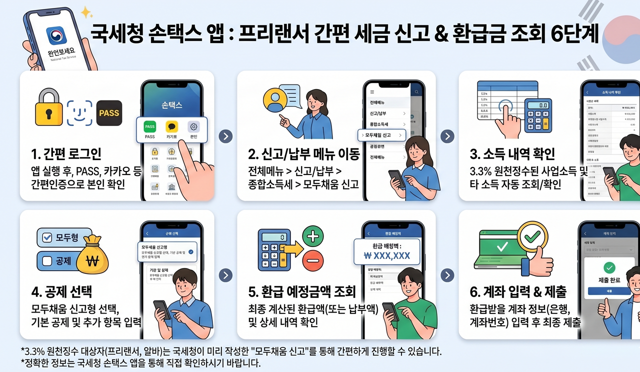 스마트폰 국세청 손택스 앱을 활용한 프리랜서 알바생 간편 세금 신고 및 환급금 조회 단계