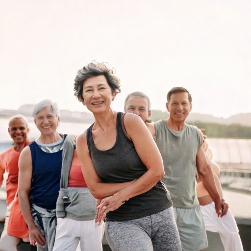 야외에서 운동하는 50대