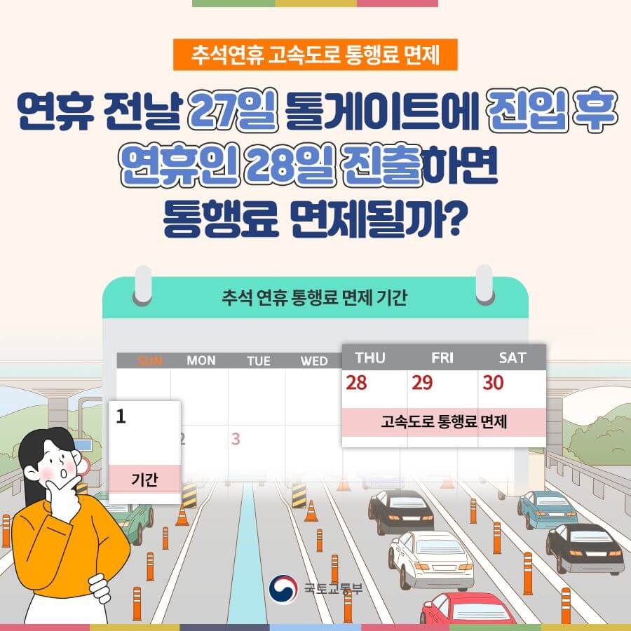 추석 연휴 고속도로 통행료 무료 면제 시간 총 정리