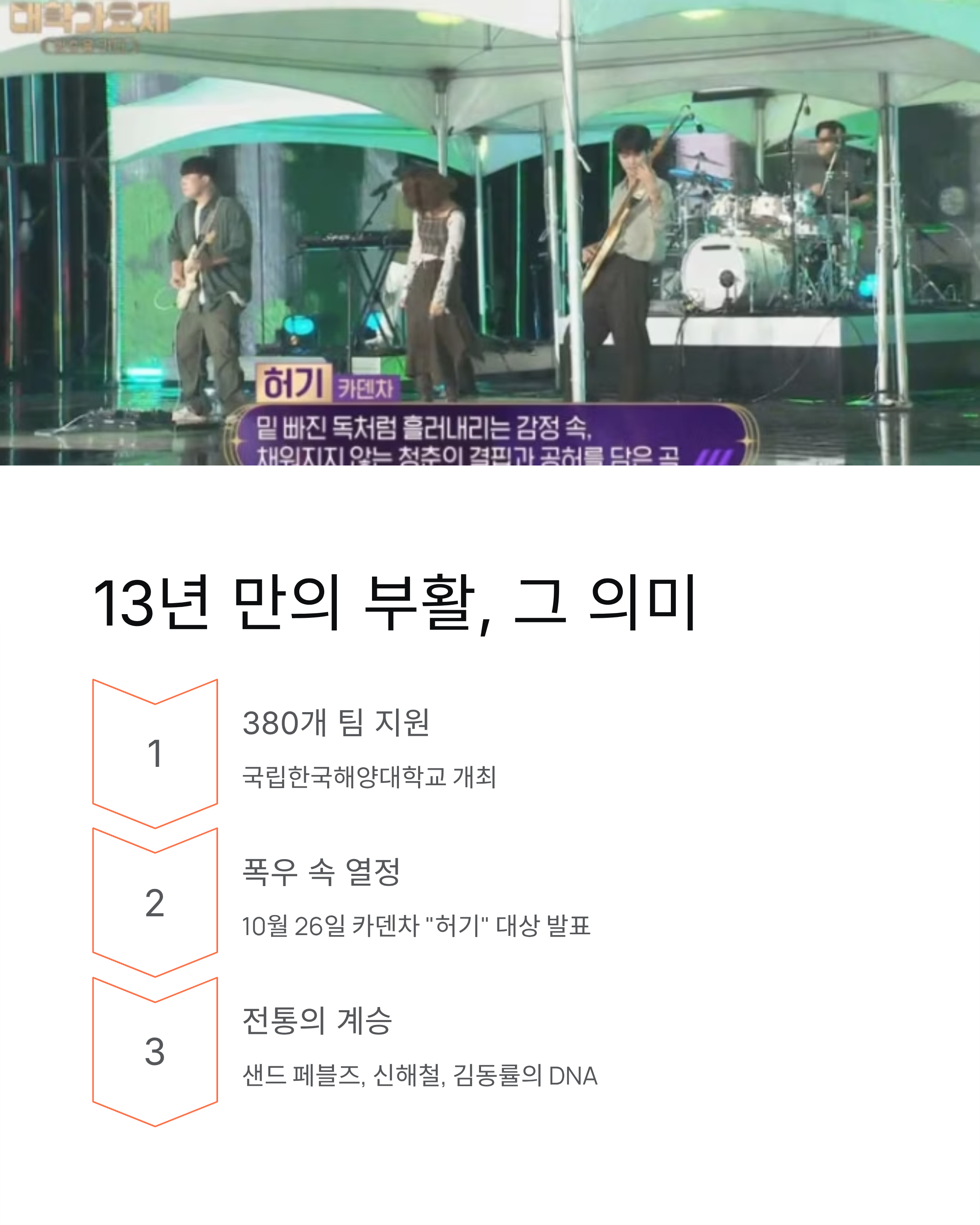 대학가요제2025 대상·수상곡·해양대 총정리! 13년 만의 부활 현장