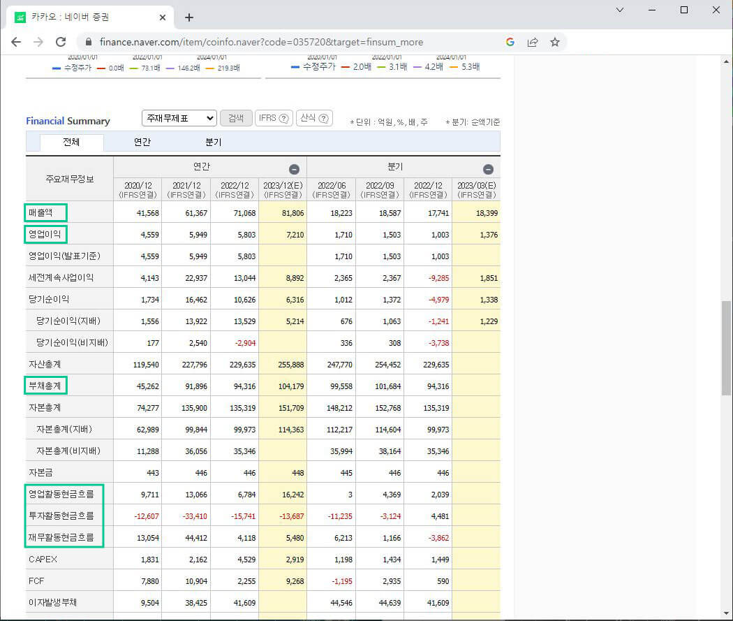카카오 재무제표 보기