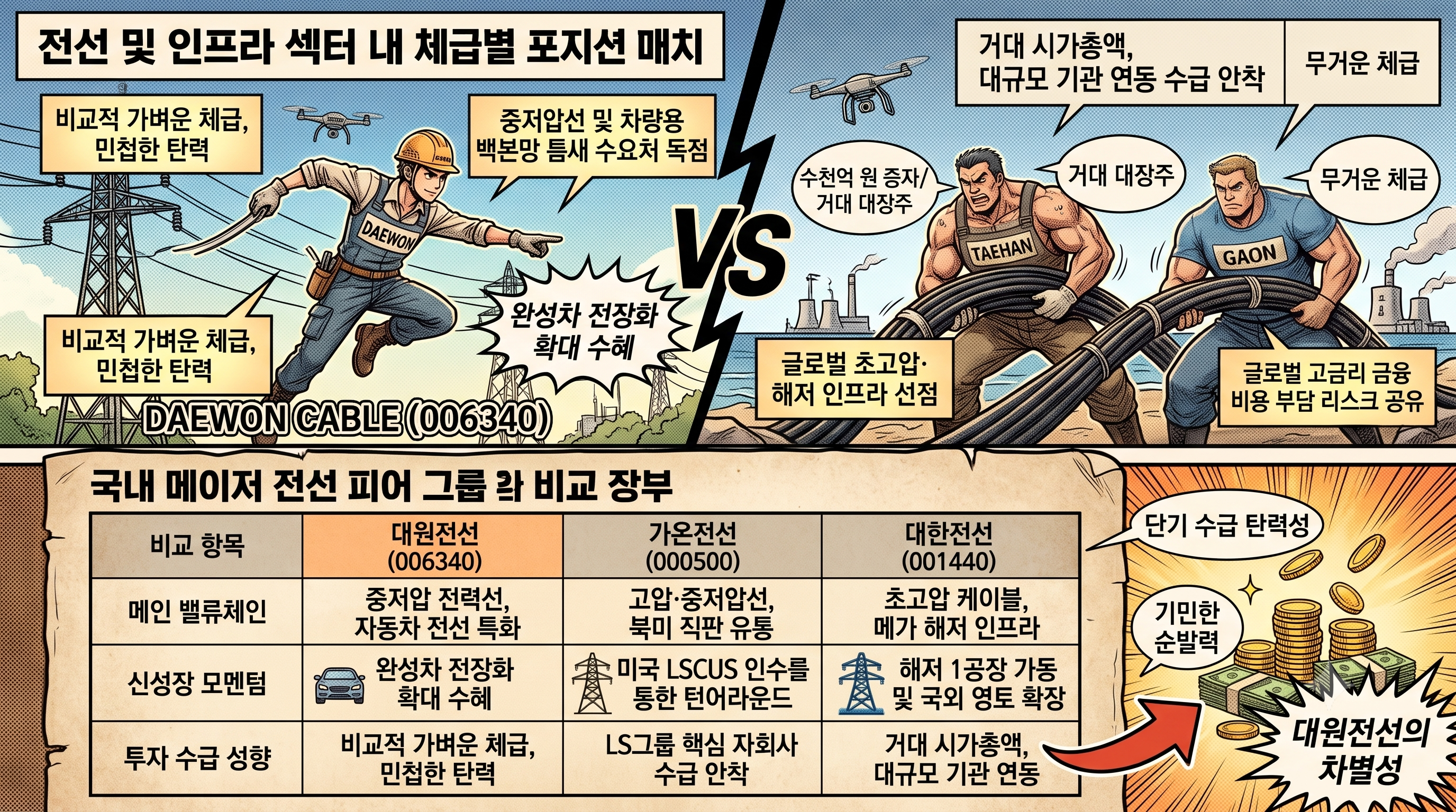 (대원전선) 전선 및 인프라 섹터 내 체급별 포지션 매치