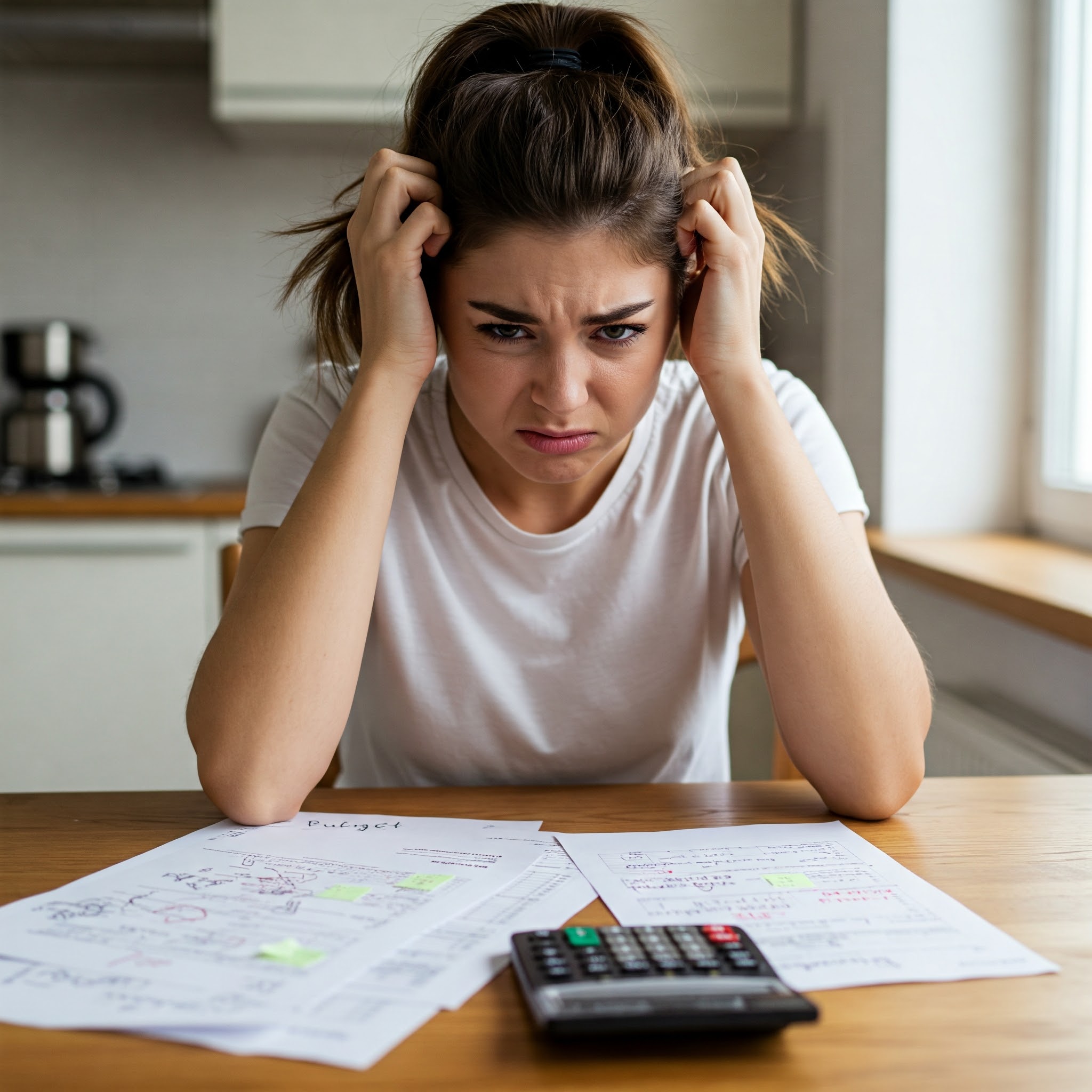 자산 관리로 고민하는 여자 이미지