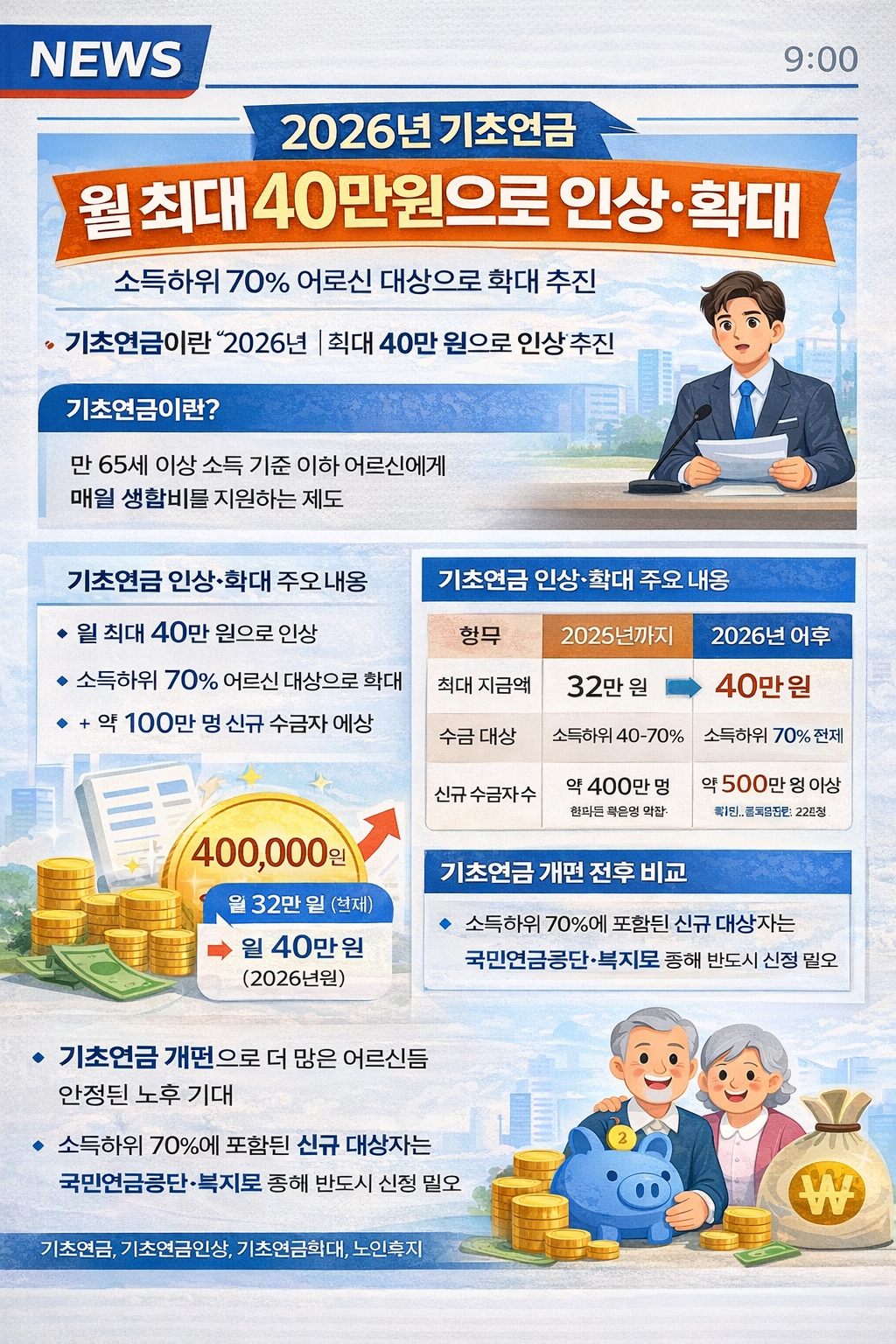 2026년 기초연금 인상 &amp; 확대 지원 