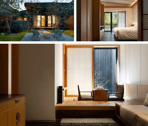 유원재 온천호텔 객실 겸화 정원 거실 침실