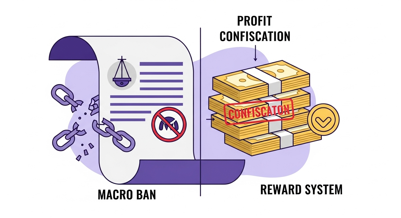 '암표 3법'의 주요 내용을 시각적으로 나타낸 이미지: 매크로 금지, 이득 몰수, 신고포상금.