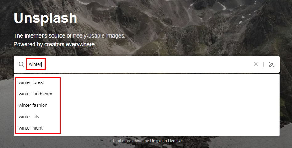 검색창에 winter 검색